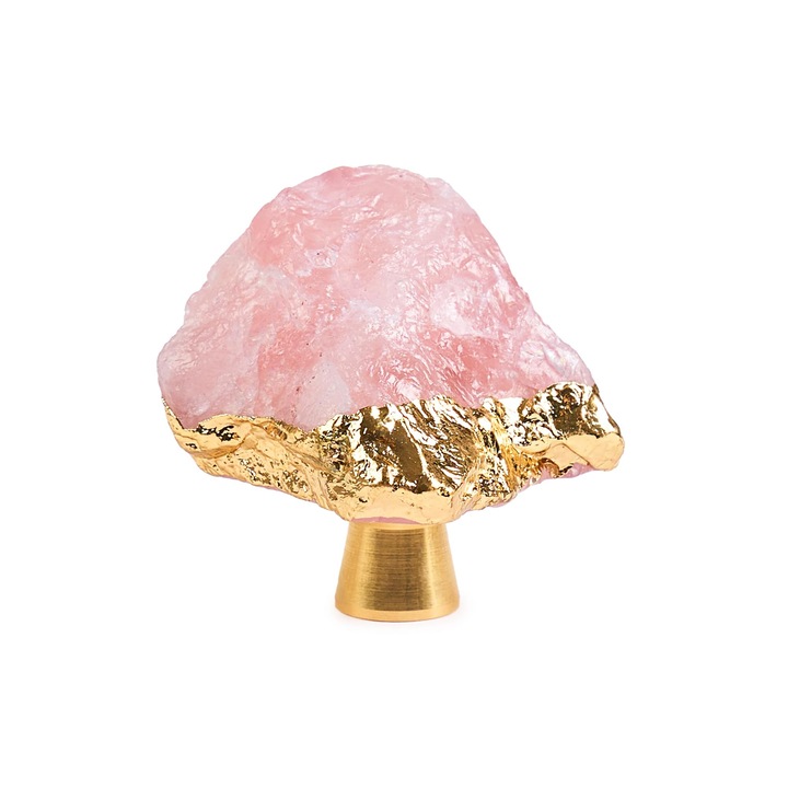 Maner tip buton, din cristal natural, hand-made din piatra semipretioasa cu insertii aurii, Model M02, Onuvio™ - Roz