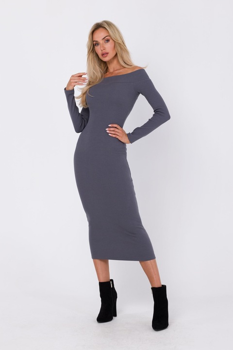 Rochie midi, Poliester/Elastan, Gri, M