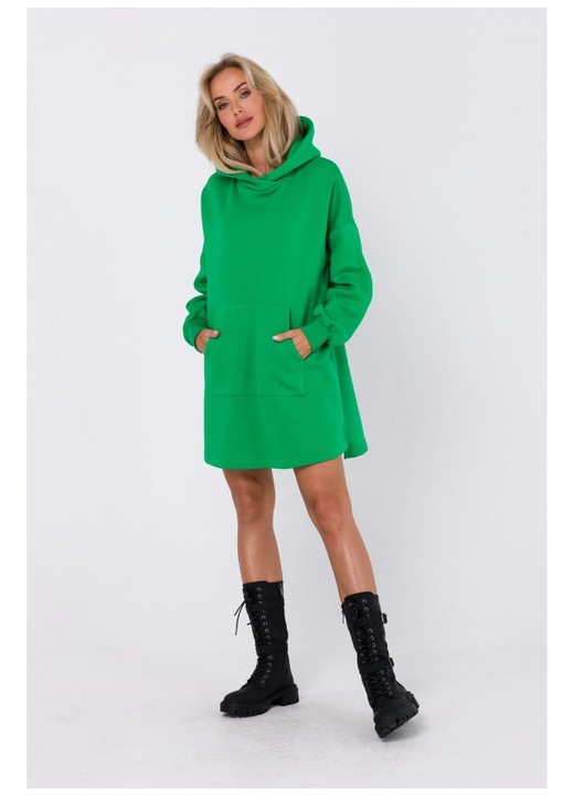 Rochie cu gluga si buzunar kangaroo, Verde
