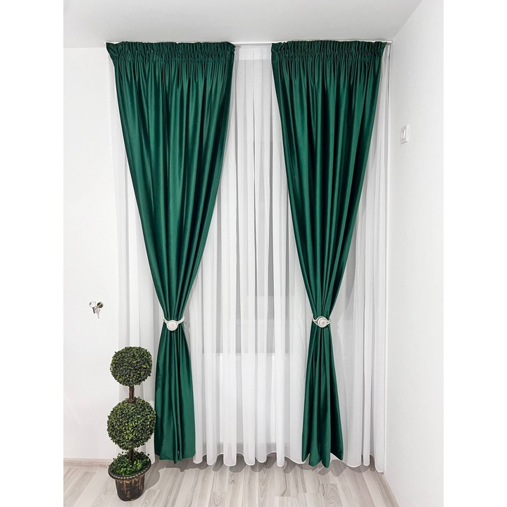Комплект от две кадифени завеси Ronda, изумрудено зелени, изработени върху 10 см широка реянса, 2x300x250 cm