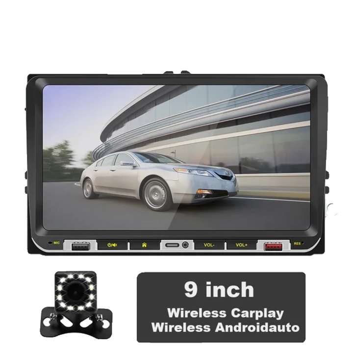 Мултимедиен плейър за кола, 9", Wireless Carplay, Bluetooth, черен