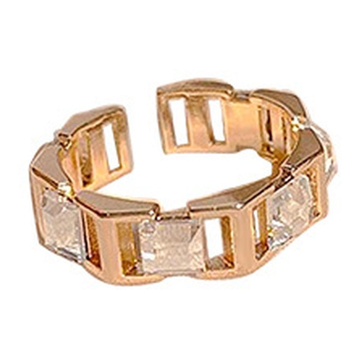 Inel geometric cu zirconiu, aliaj metalic, auriu