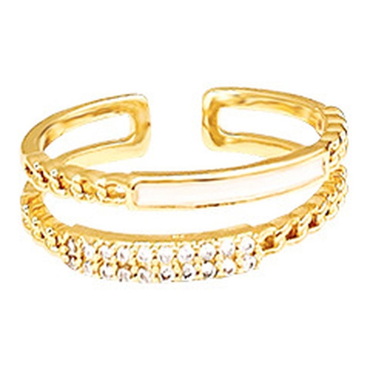 Inel ajustabil, Zirconiu, textura impletita, Auriu, Aliaj metalic