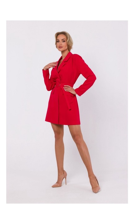 Rochie sacou cu curea, Poliester, Rosu