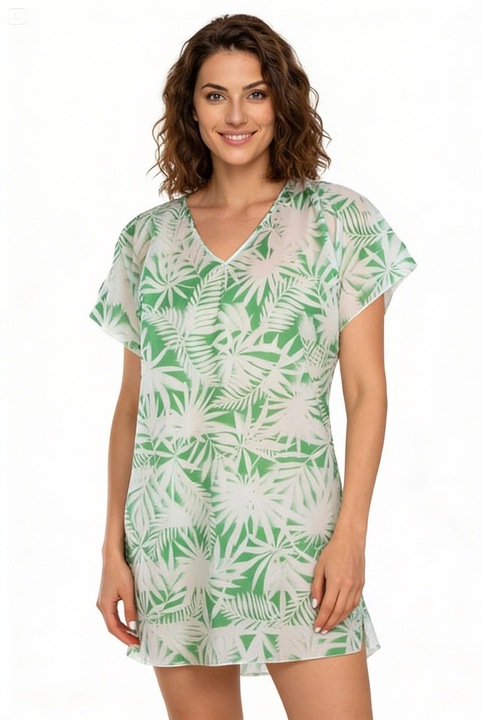 Pareo de plaja, cu model multifloral, Aker, marime universala, alb