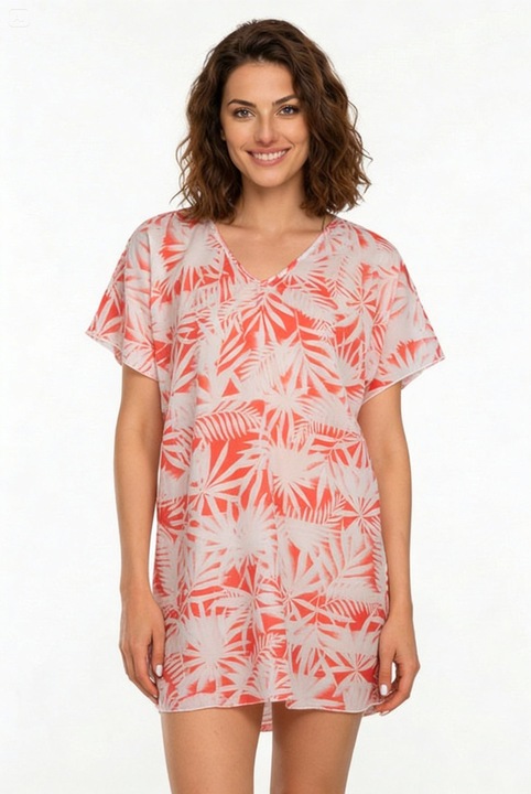 Pareo de plaja, cu model multifloral, Aker, marime universala, rosu