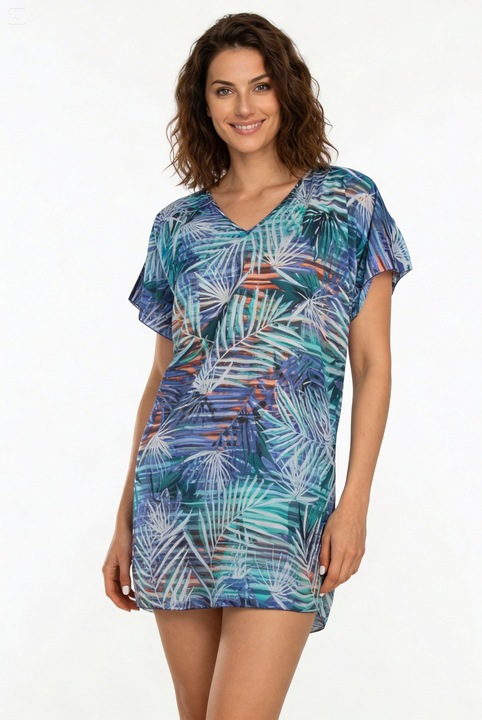 Pareo de plaja, cu model multifloral, Aker, marime universala, albastru