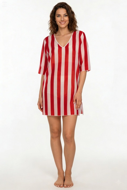 Pareo de plaja, model in dungi, Aker, marime universala, rosu