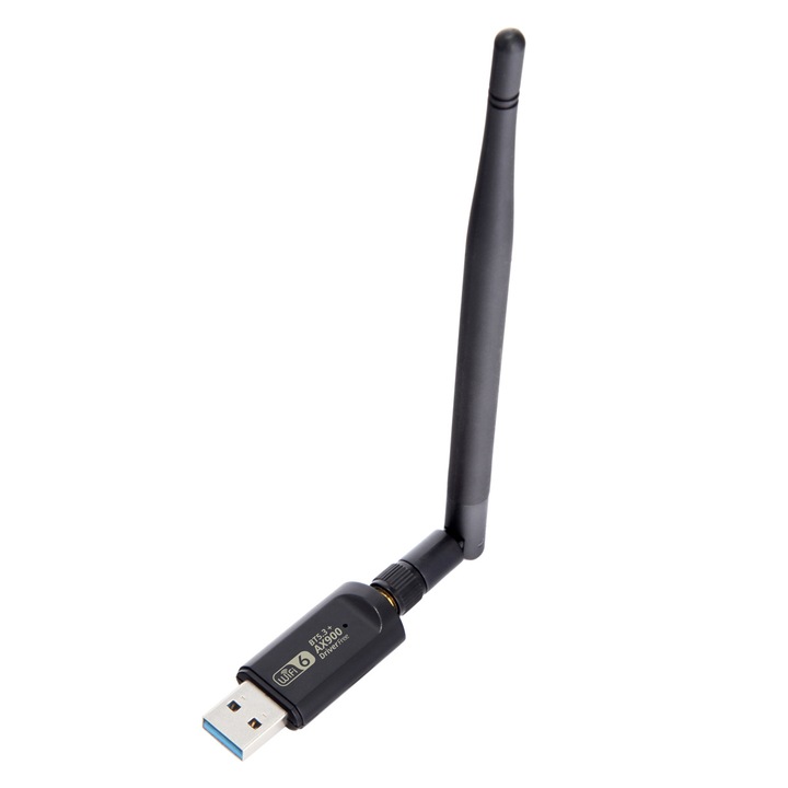 Безжичен адаптер, WIFI6+BlueTooth5.3 2in1, Dual-Band, 900Mbps, WiFi Ethernet, USB 3.0, 2.4G & 5G мрежа, дълъг обхват, черен
