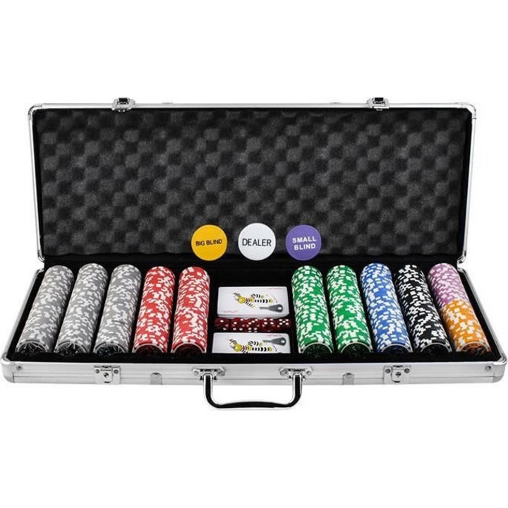 Set 2 pachete de carti si poker, Aluminiu, Multicolor