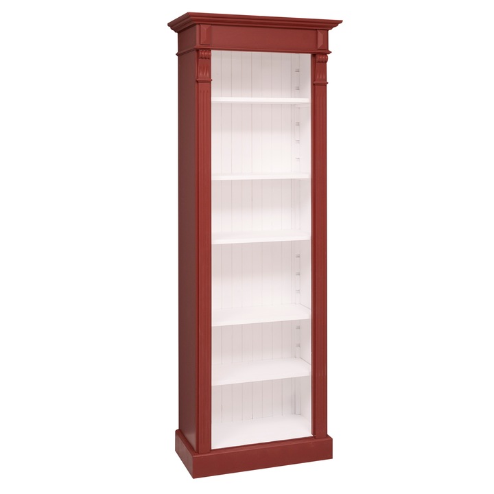 Biblioteca, Colectia Directoire, culoare corp exterior rosu inchis P029, culoare corp interior alb P004, dulbu color, 100% lemn masiv, 71x197x39 cm