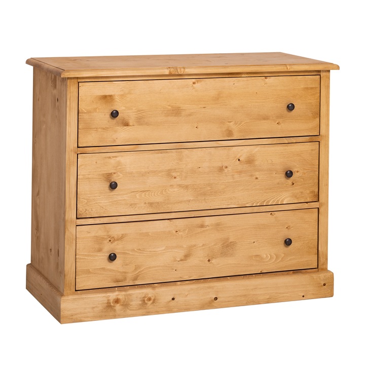 Comoda cu 3 sertare, culoare maro deschis P093, uleiat, 100% lemn masiv, 110x90x50