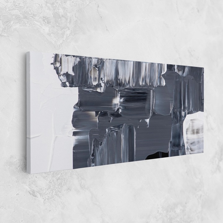 Tablou Canvas, 80x160 cm, Dormitor Si Living, Abstracte, Abstract cu Linii, Black Acrylic Painting