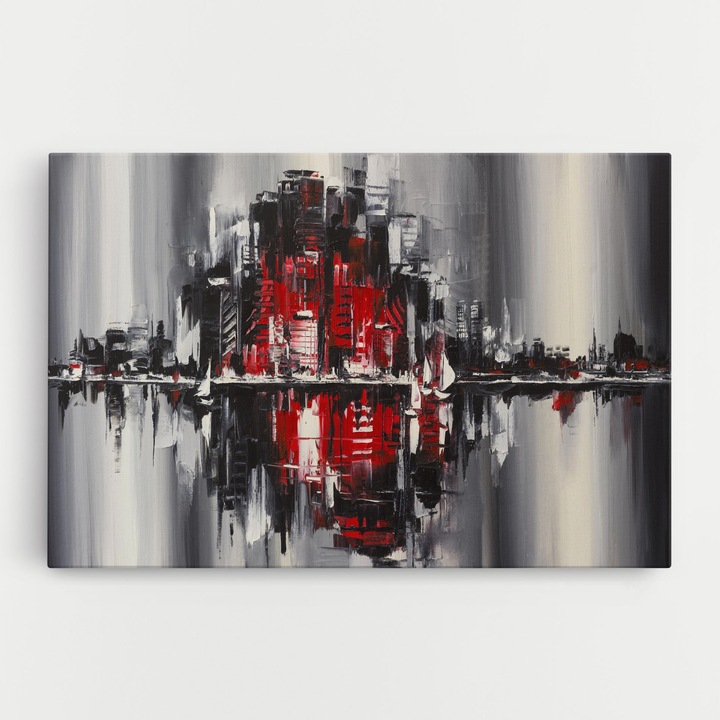 Tablou Canvas, 20x30 cm, Dormitor si Living, Abstracte, Abstract Cu Linii, Cityscape