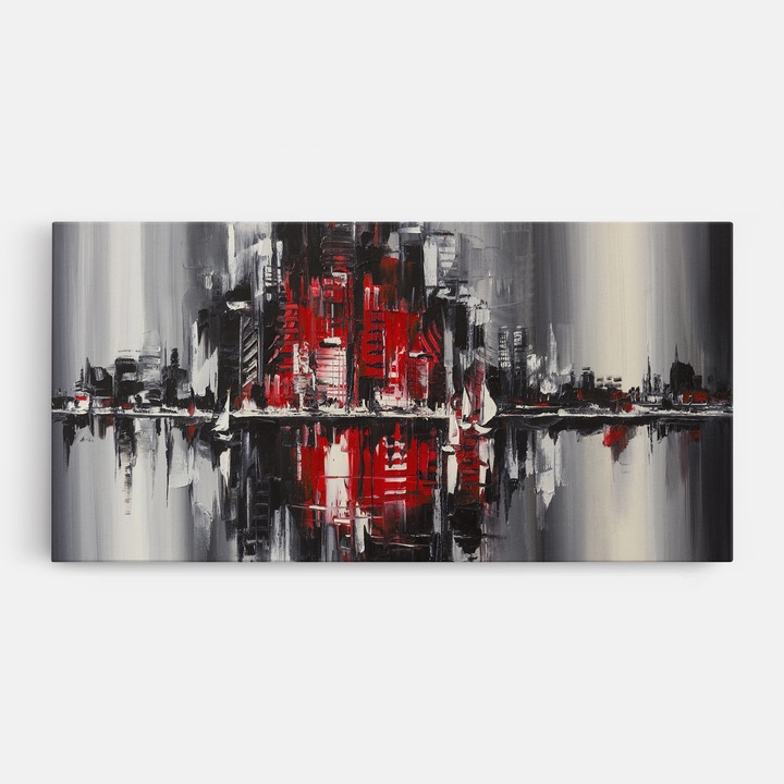 Tablou Canvas, 50x100 cm, Dormitor si Living, Abstracte, Abstract Cu Linii, Cityscape