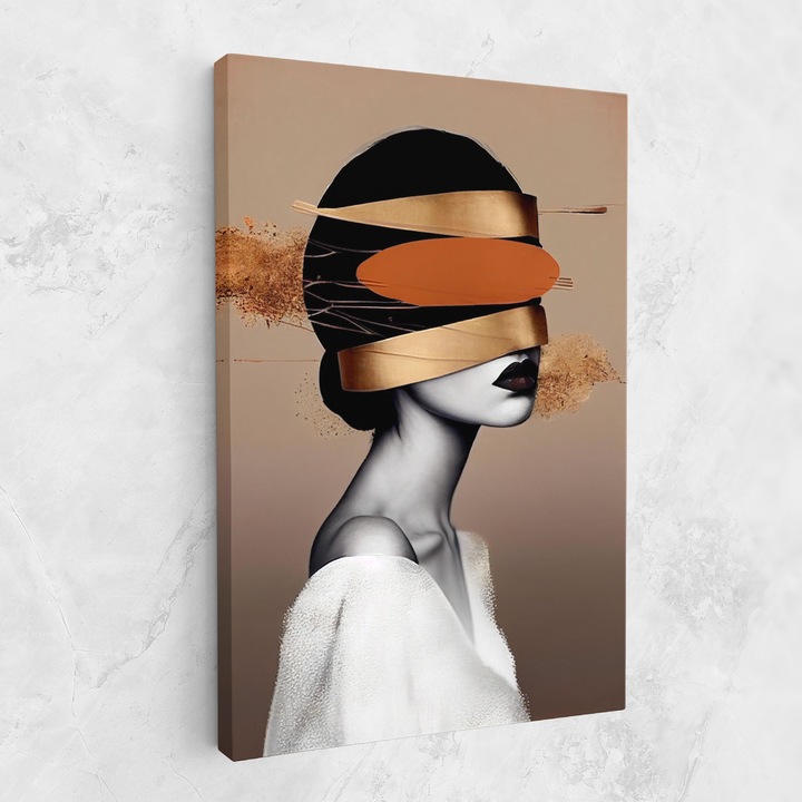 Tablou Canvas, 80x120 cm, Dormitor si Living, Abstracte, Abstract Cu Linii, Woman With Gold Lines