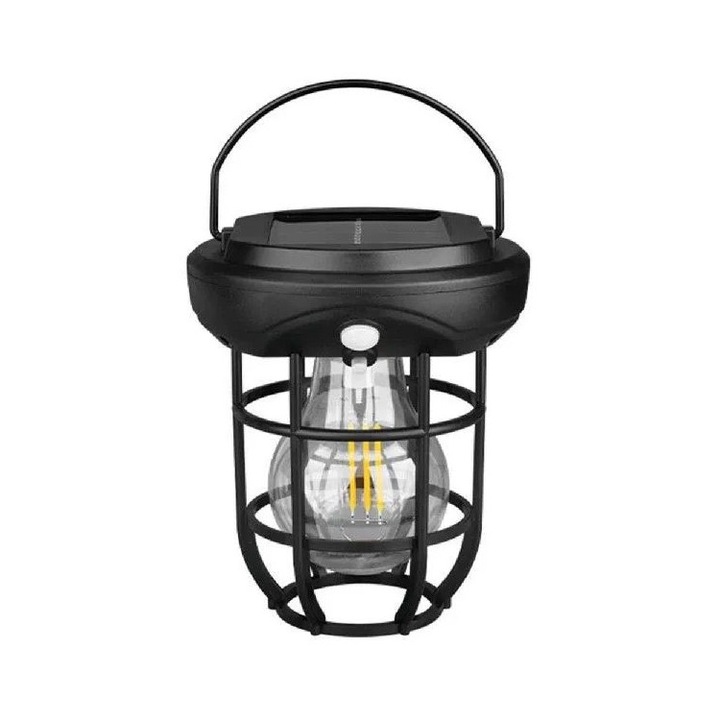 Преносима соларна лампа с 3 LED COB тип фенер, с дръжка, 1 w, цвят черен