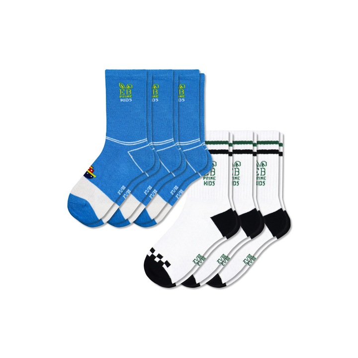 Комплект от 6 чифта, Детски чорапи, памук, EB Prime, безшевни, дишащи и удобни, Бял/Син