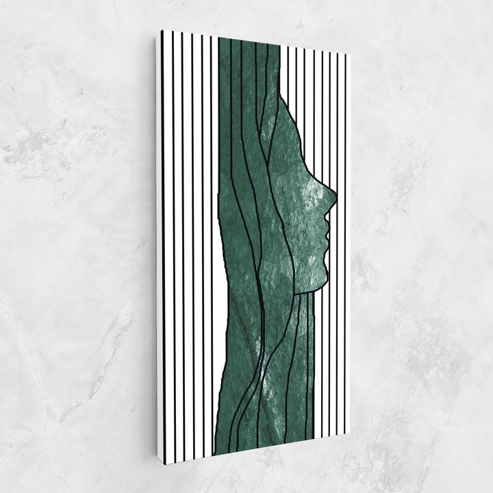 Tablou Canvas, 40x80 cm, Dormitor si Living, Abstracte, Abstract Cu Linii, Abstract Green Face
