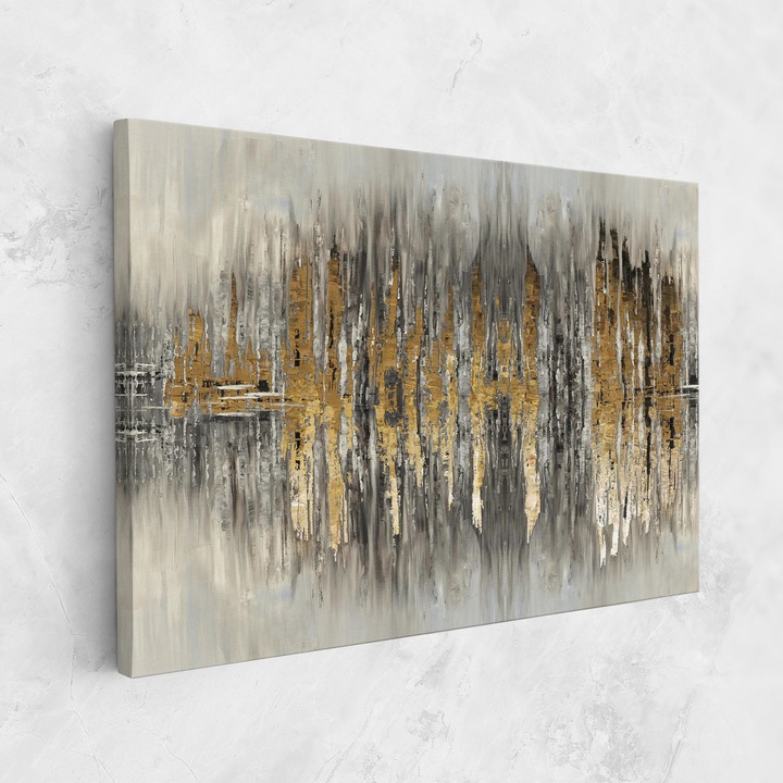 Tablou Canvas, 90x140 cm, Dormitor si Living, Abstracte, Arta Abstracta, Acrylic Silver Paint