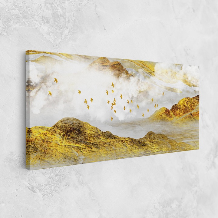 Tablou Canvas, 80x160 cm, Dormitor Si Living, Abstracte, Arta Abstracta, Gold Mountains Abstract