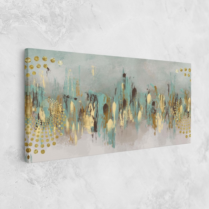 Tablou Canvas, 40x80 cm, Dormitor si Living, Abstracte, Arta Abstracta, Gold Spiral Points