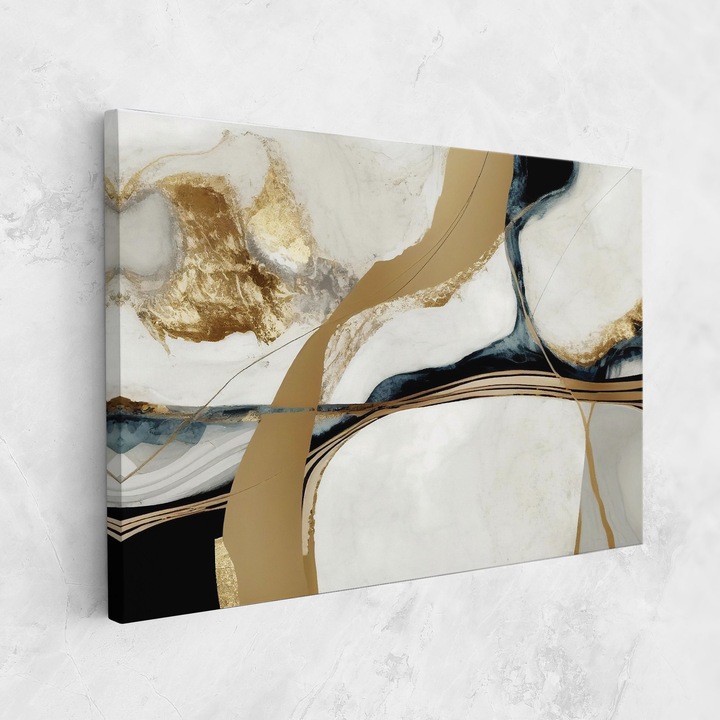 Tablou Canvas, 80x120 cm, Dormitor si Living, Abstracte, Arta Abstracta, Golden Blue Marble