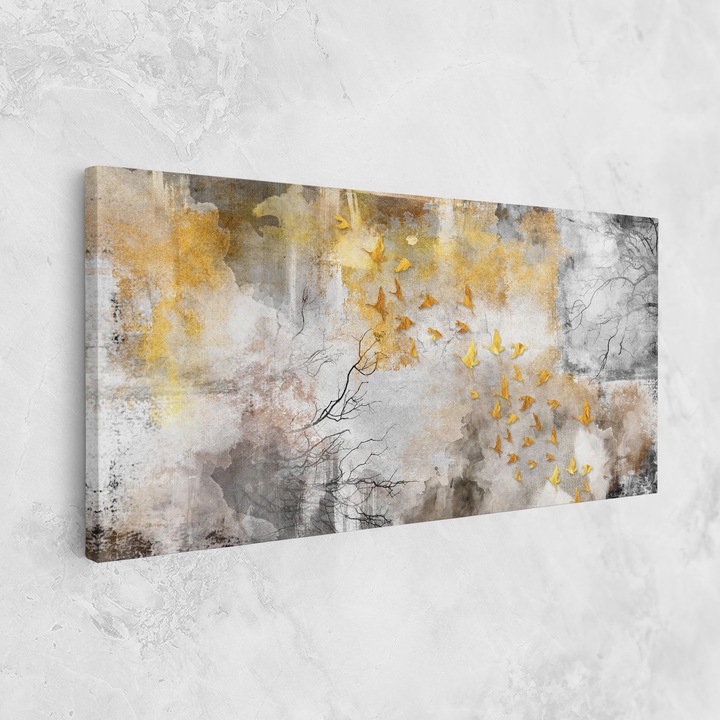 ARTHUB, Vászonkép 50x100 cm, Gold Birds Flying | Hálószoba és Nappali, Absztrakt, Absztrakt Művészet