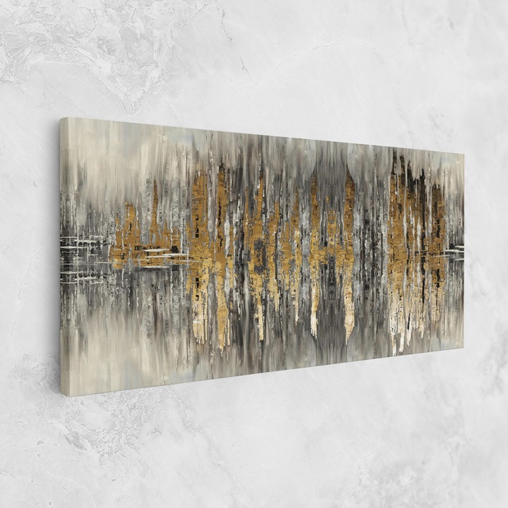 Tablou Canvas, 40x80 cm, Dormitor si Living, Abstracte, Arta Abstracta, Acrylic Silver Paint