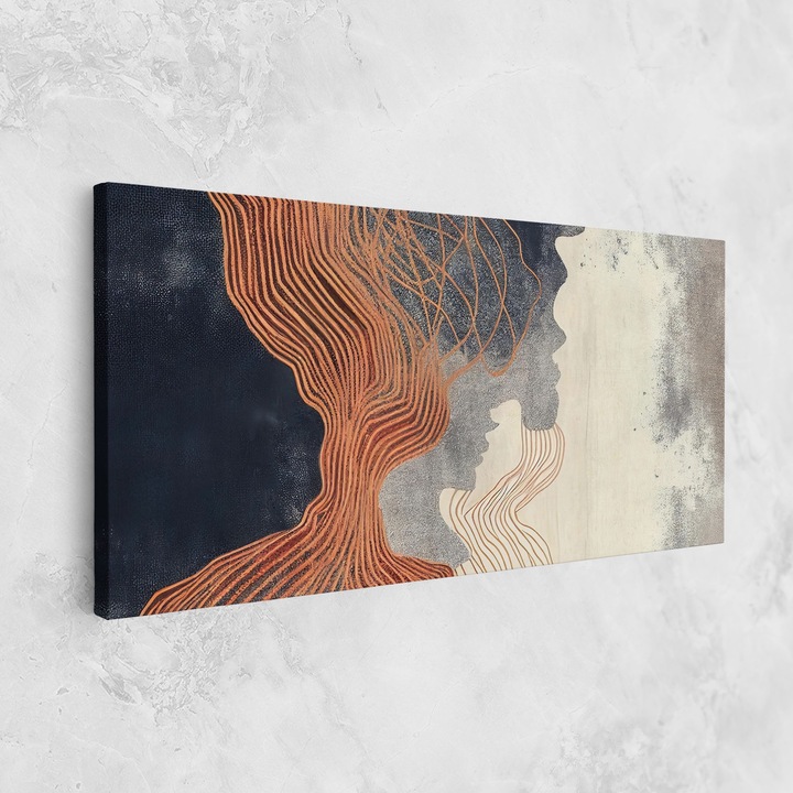 Tablou Canvas, 60x120 cm, Dormitor si Living, Abstracte, Arta Abstracta, Orange Lines On Blue