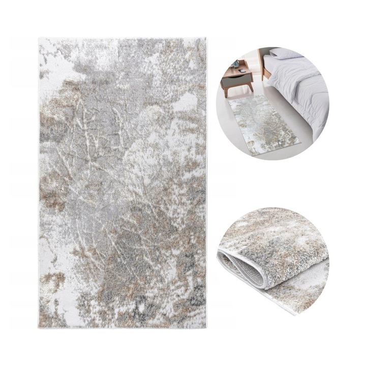 Covor, e-floor, Uni, 67x120 cm, Marmura Gri Bej, Poliester, Fire Scurte, Compatibil Cu Incalzirea Prin Pardoseala, Dormitor, Durabil, Finisaj De Calitate, Se Va Potrivi Tuturor, Design Modern