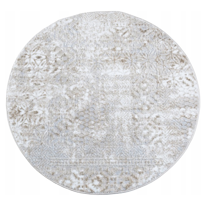 Модерен килим, e-floor, полиестер, Wenecja, орнаментална шарка, кръгъл, 120 см, бежов