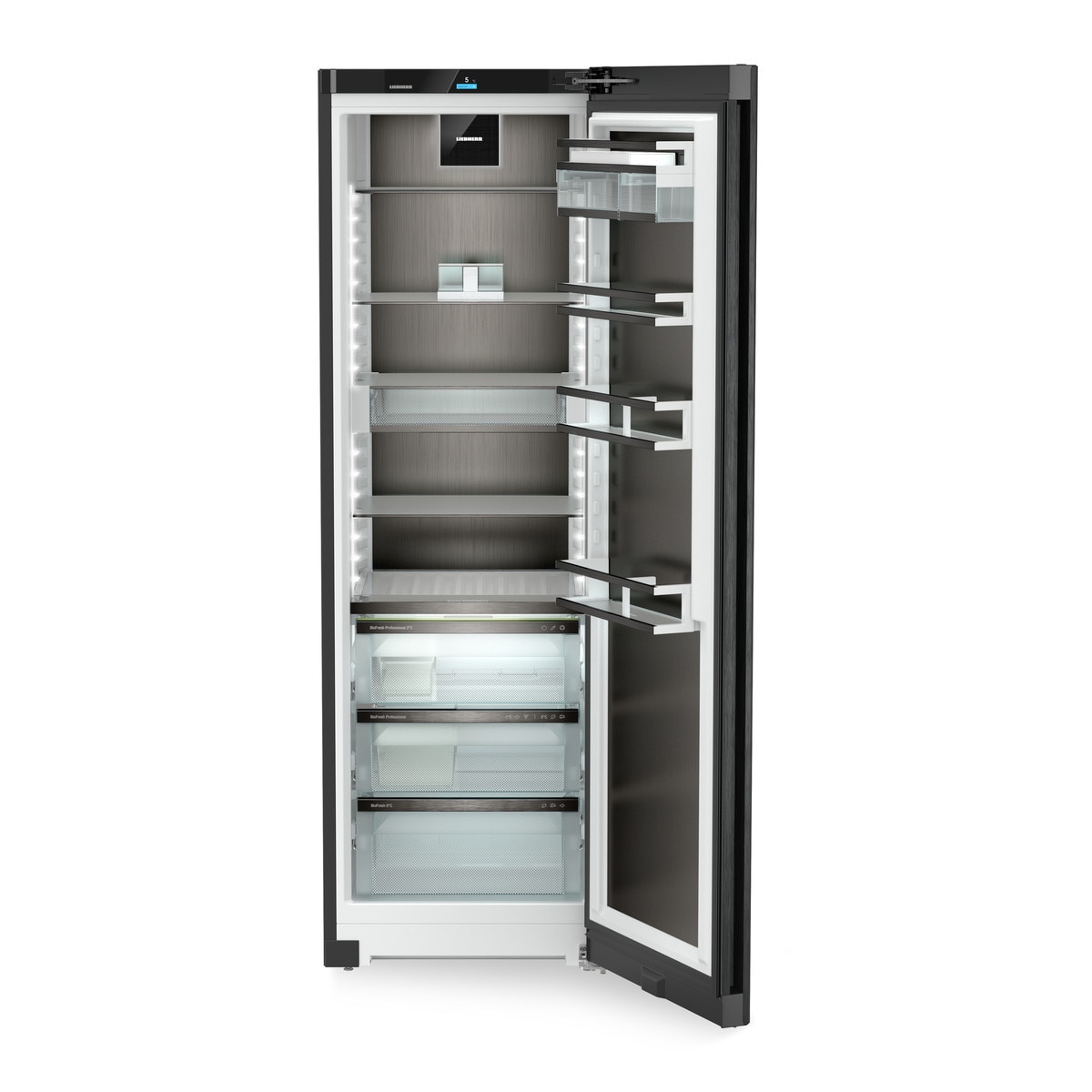 Frigider cu o usa Liebherr RBbsc 528i Peak, BioFresh, 384 l, H 185.5 cm, Clasa C, BlackSteel, Dark Inox