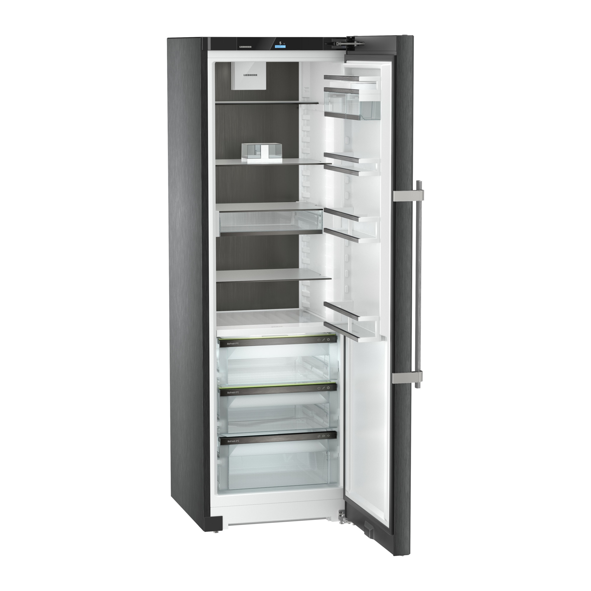 Frigider cu o usa Liebherr RBbsb 525i Prime, BioFresh, 387 l, H 185.5 cm, Clasa B, BlackSteel, Dark Inox