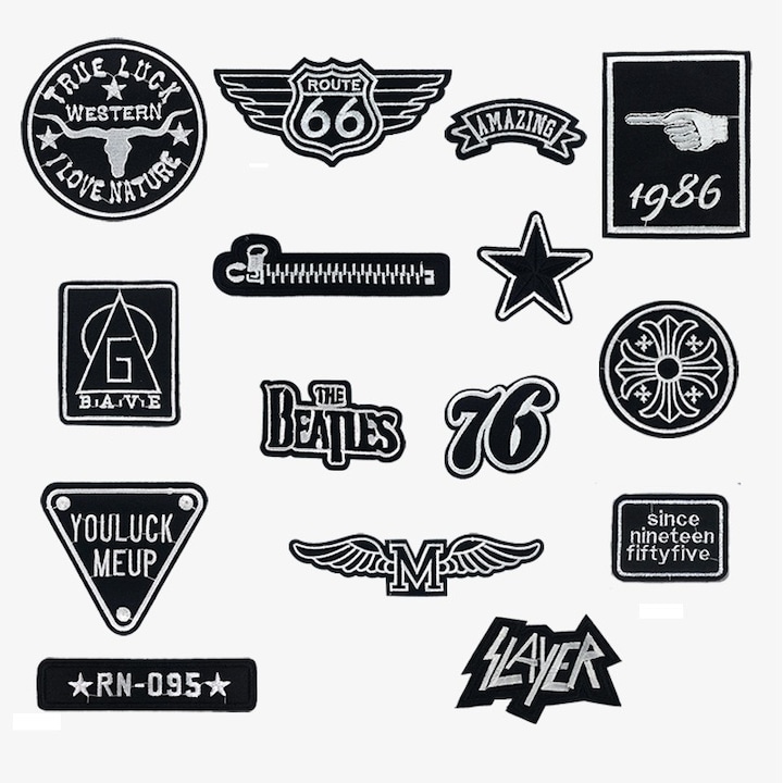 Комплект от 15 текстилни лепенки, JENUOS®, бродирана лепенка, различни размери, Черен