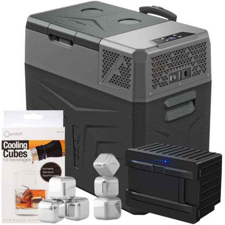 Професионален хладилник за кола USB bluetooth 5.0 Yolco BCX40 CARBON 39L 12V 230V + Батерия акумулатор 15600 mAh + Охлаждащи кубове за стоманени напитки