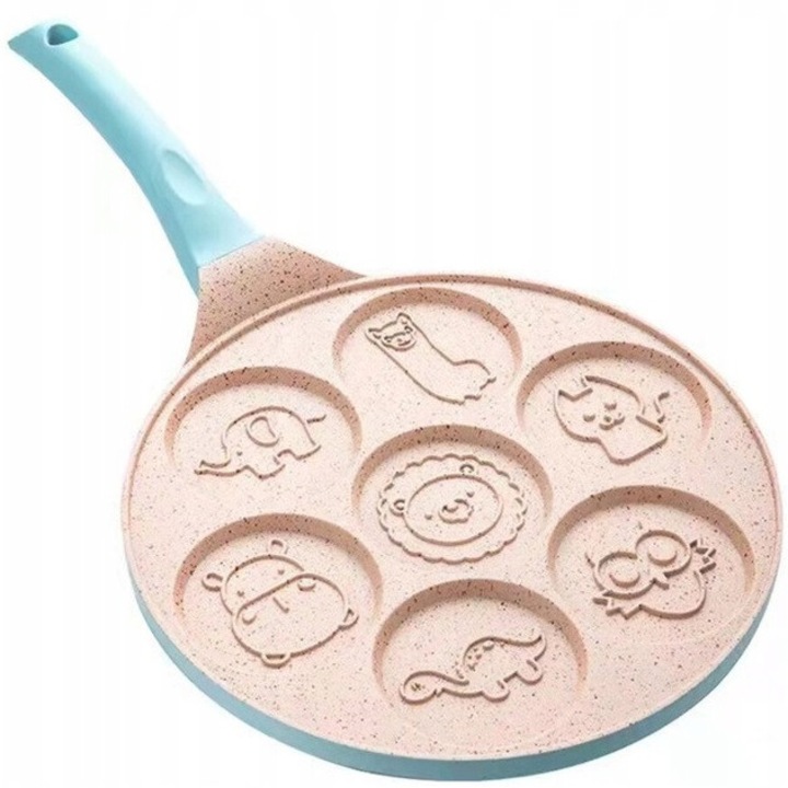 Тигани за палачинки NewEvo, 7 форми на животни, стомана с керамично покритие, диаметър на тигана 25 см, диаметър на палачинките 7,5, както за нормални, така и за индукционни печки