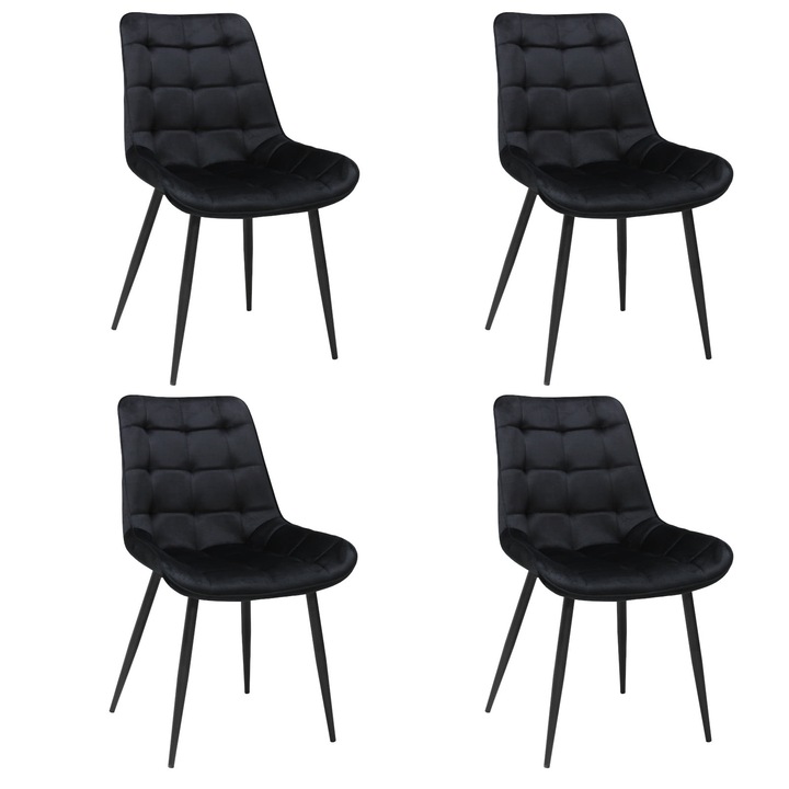 Set 4 scaune Onix Negru, tapitate cu material textil, picioare metalice negre, negru 87x53 cm