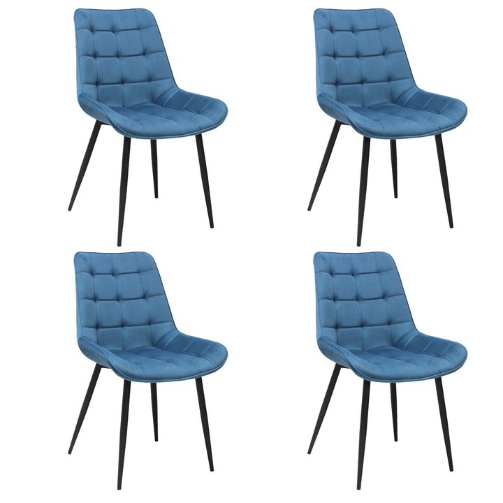 Set 4 scaune Onix Turcoaz, tapitate cu material textil, picioare metalice negre, turcoaz 87x53 cm