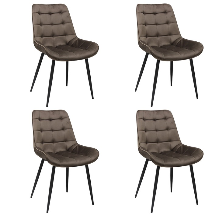 Set 4 scaune Onix Maro, tapitate cu material textil, picioare metalice negre, maro 87x53 cm