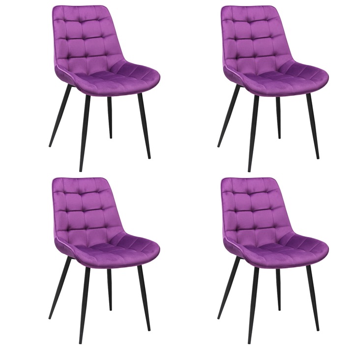 Set 4 scaune Onix Mov, tapitate cu material textil, picioare metalice negre, mov 87x53 cm