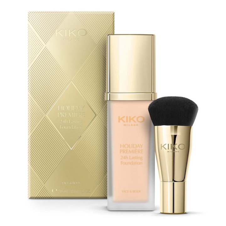 Топ 15 Най-Добрите - Как Да Изберем Фон Дьо Тен През 2025 Г. Комплект Kiko Milano Holiday Première 24h фон дьо тен + Четка 02 Бежов