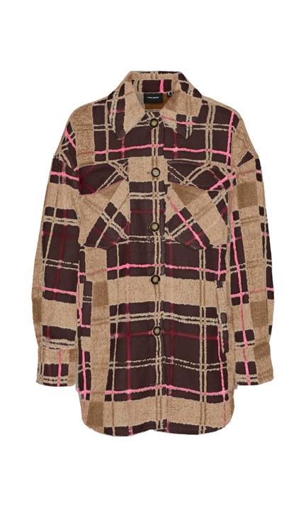 Риза VMLRUSTY тартаново яке с копчета, Тъмнокафяв