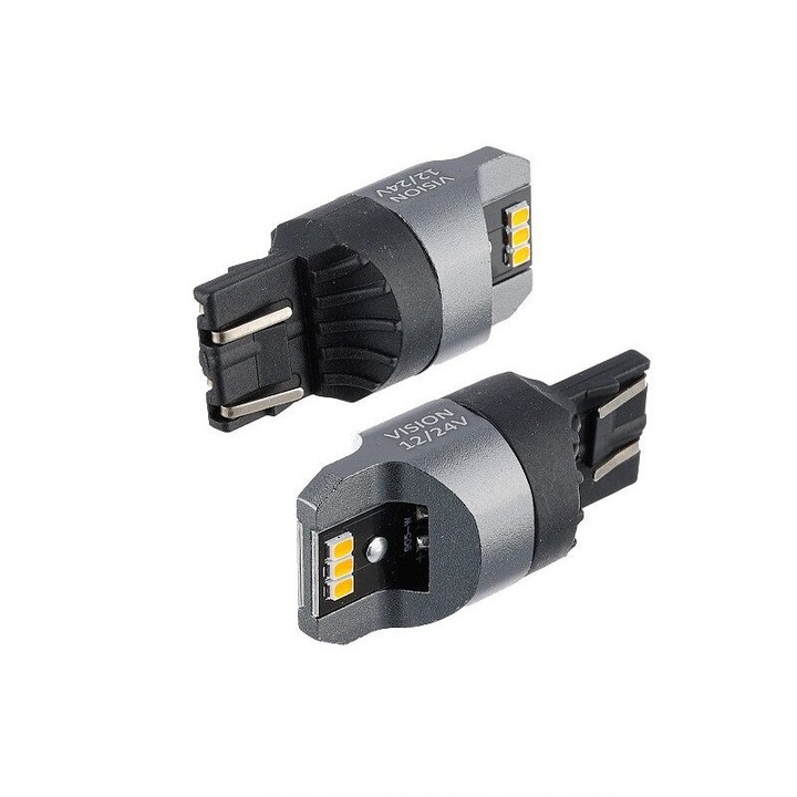Set 2 becuri semnalizare galben T20Q, 6 LED-uri SMD 3020, 12-24V, WY21/5W CANBUS, VISION 58337 Carmotion