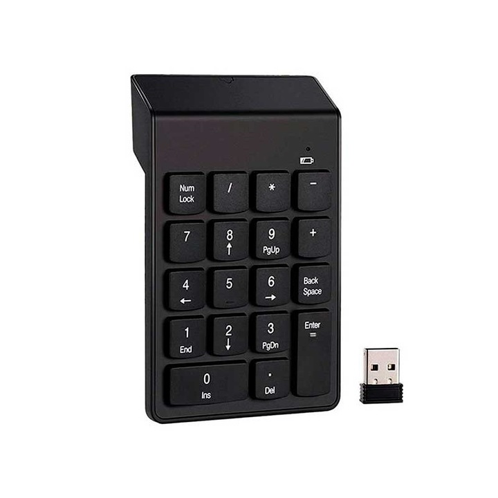 Tastatura numerica, fara fir/Wireless, 18 taste, Negru, Zutech