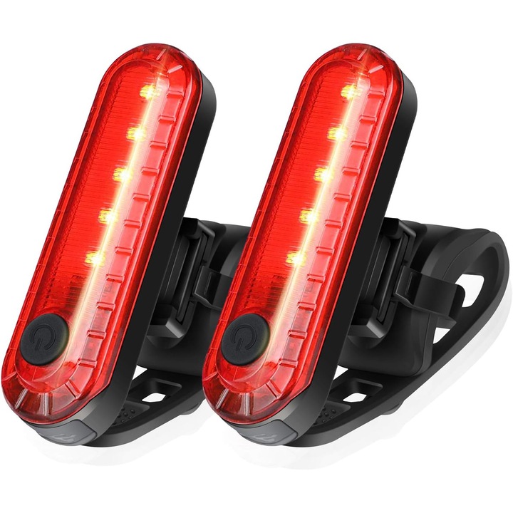 Set de 2 Lumini LED spate pentru bicicleta cu Incarcare USB, 4 moduri de lumina, Impermeabile IPX 4, Negru