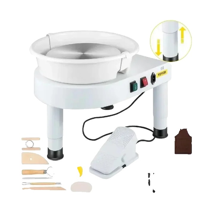 Форма за сладки, Машина за моделиране на керамика, 11 инча, Ръчно регулиране на скоростта, Регулиране на крака, Алуминий, 25x16x16 инча, Комплект от 16 части за скулптура