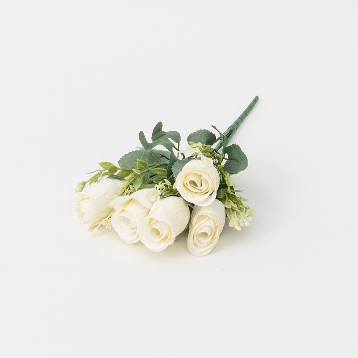 Buchet trandafiri artiificiali, 5 fire, culoare alb, H 30, B.S.P. / SL078_2