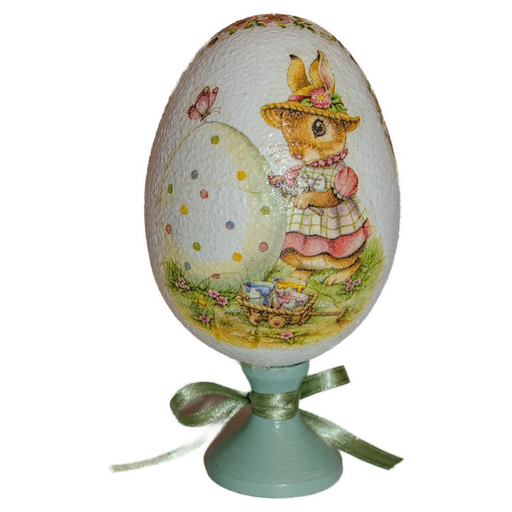 Ou decorativ de Paste cu iepurasi, 7x7x14 cm