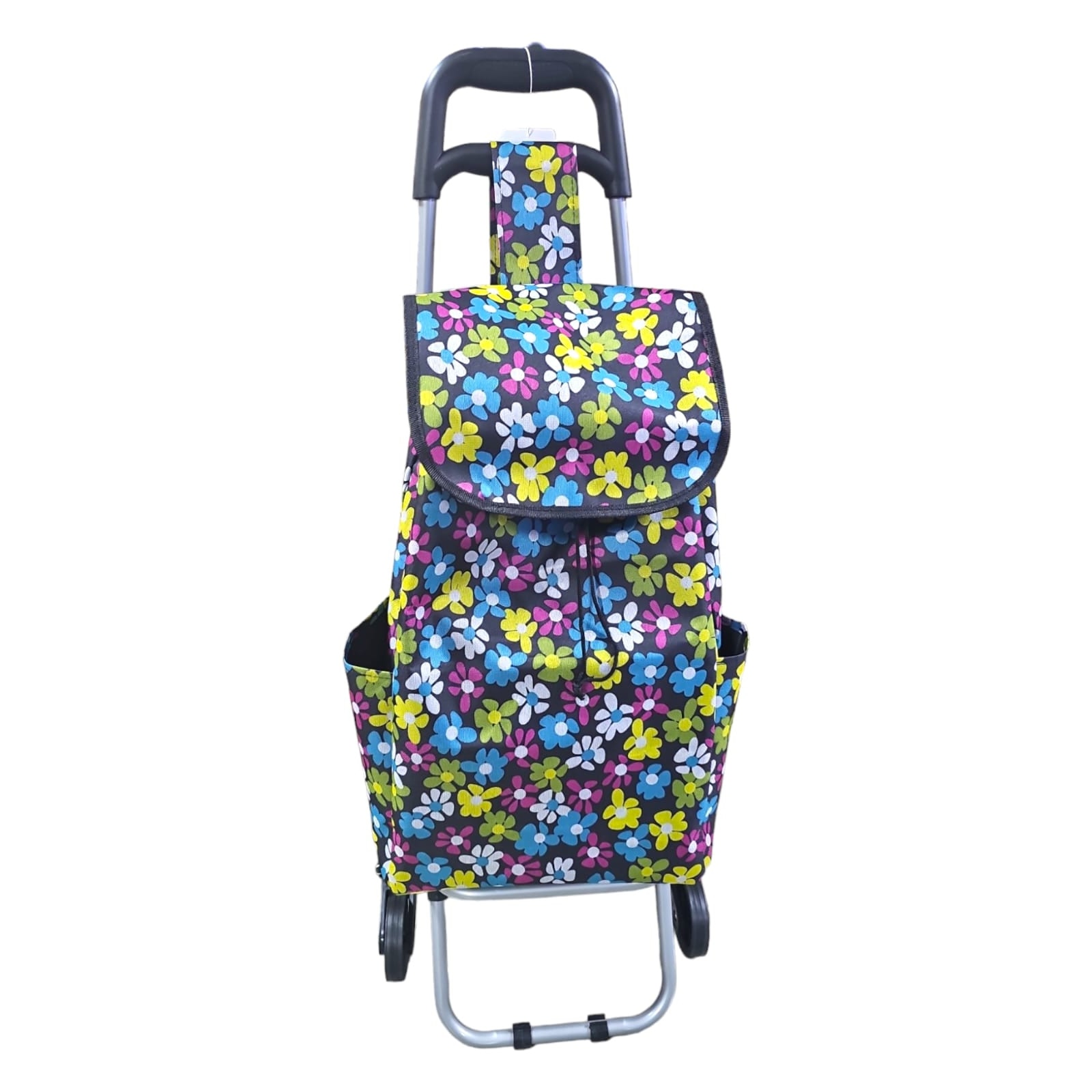Carut aluminiu piata model inflorat, cu 3 roti si sac, faciliteaza ...